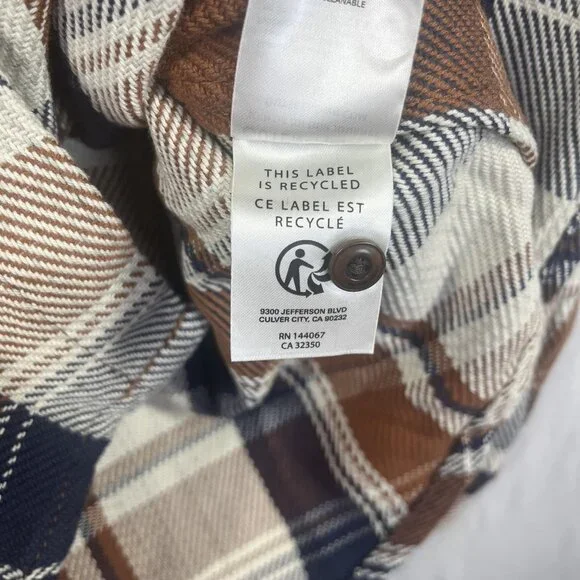 Outerknown Blanket Shirt Mens Medium Brown Blue Plaid Organic Cotton Flannel - Picture 5 of 9